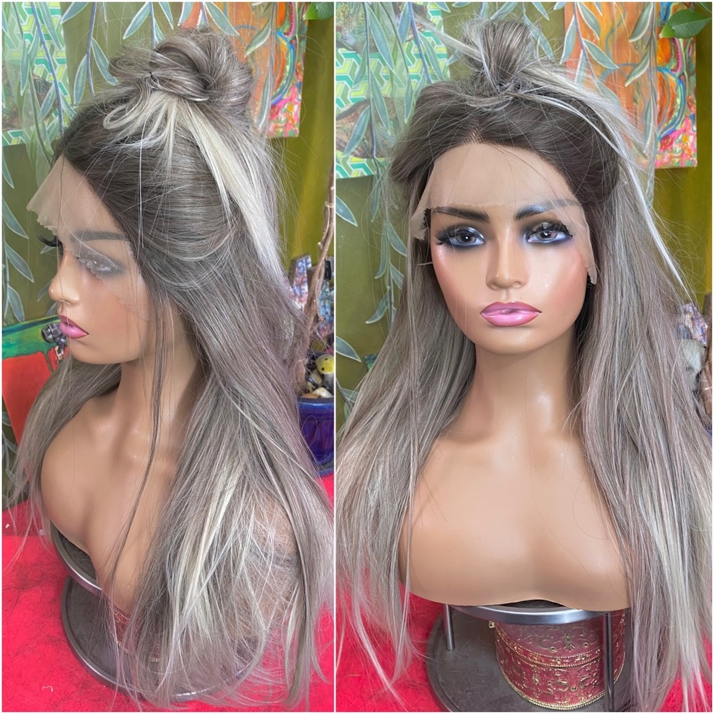ombré ash grey blonde lace front wig